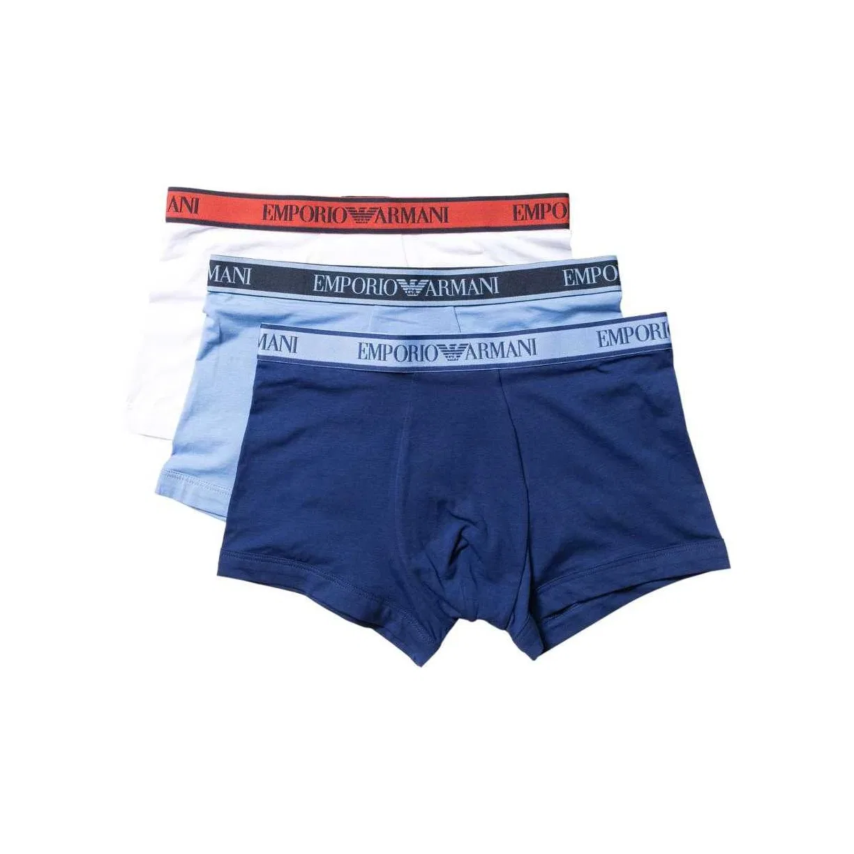 Мужские боксеры с логотипом на поясе 3 шт EMPORIO ARMANI, 3 Pack (Dark Blue+Light Blue+White)