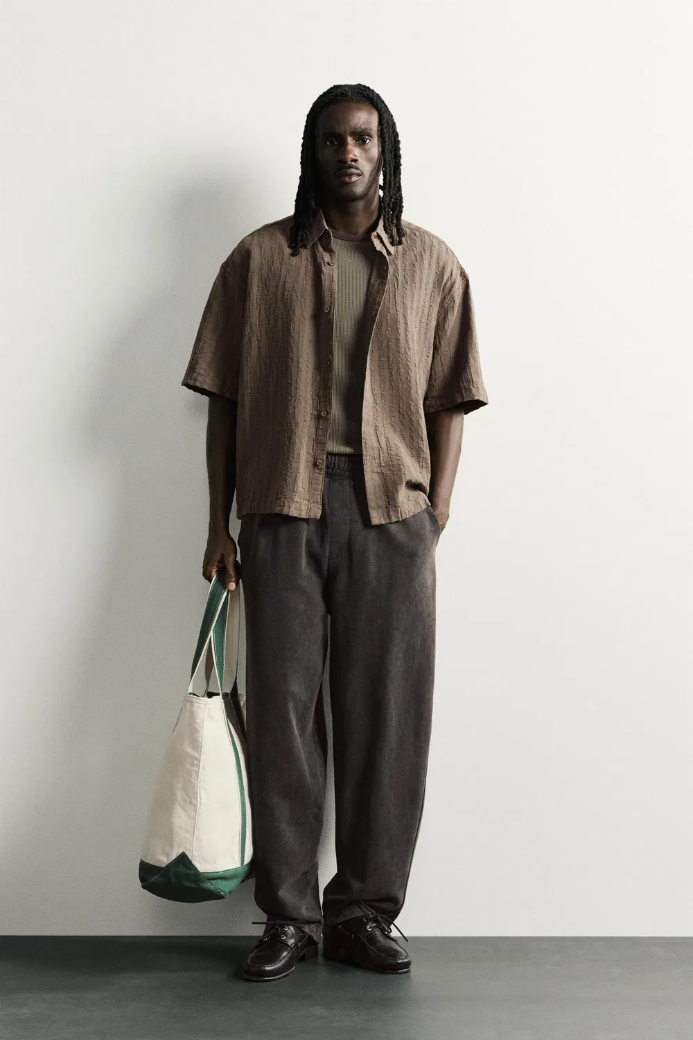 Полосатая жаккардовая рубашка свободного кроя ZARA, Brown