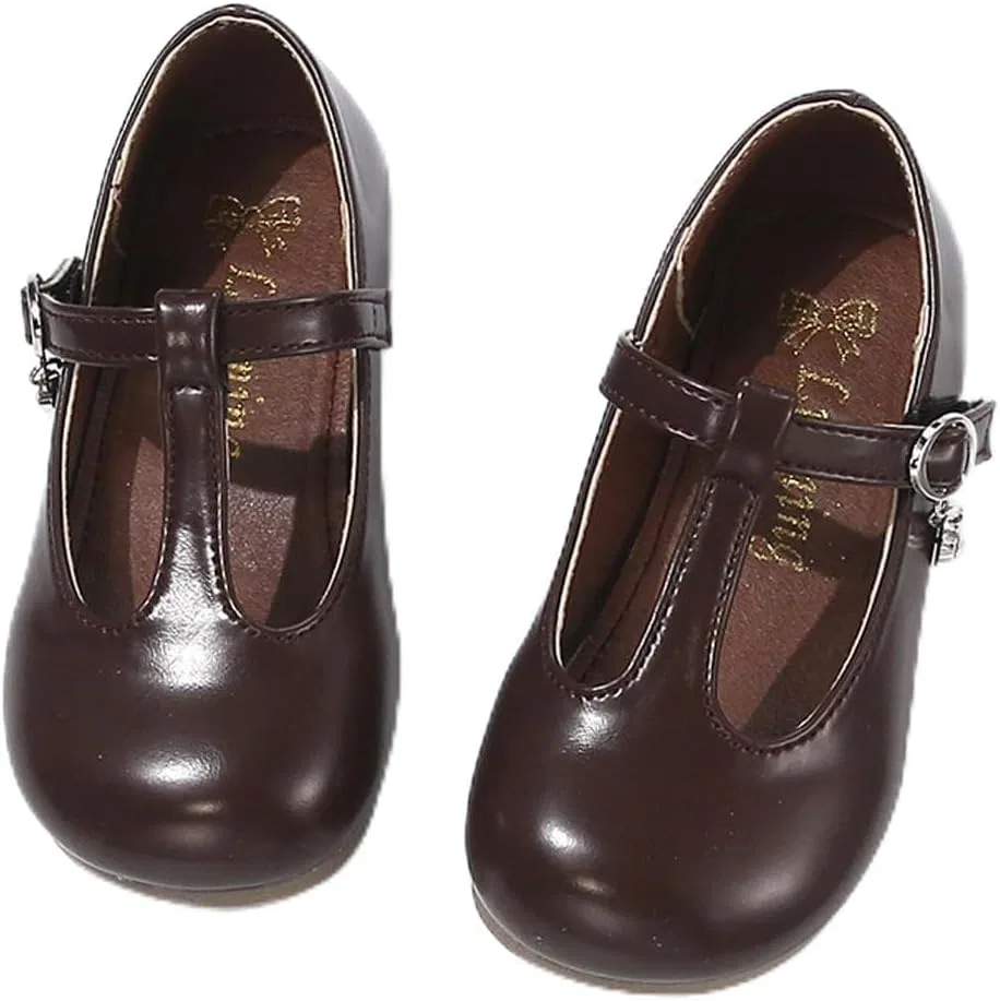 Детские туфли Мэри Джейн для девочек с ремешком T-Strap WPENGCAI, Brown