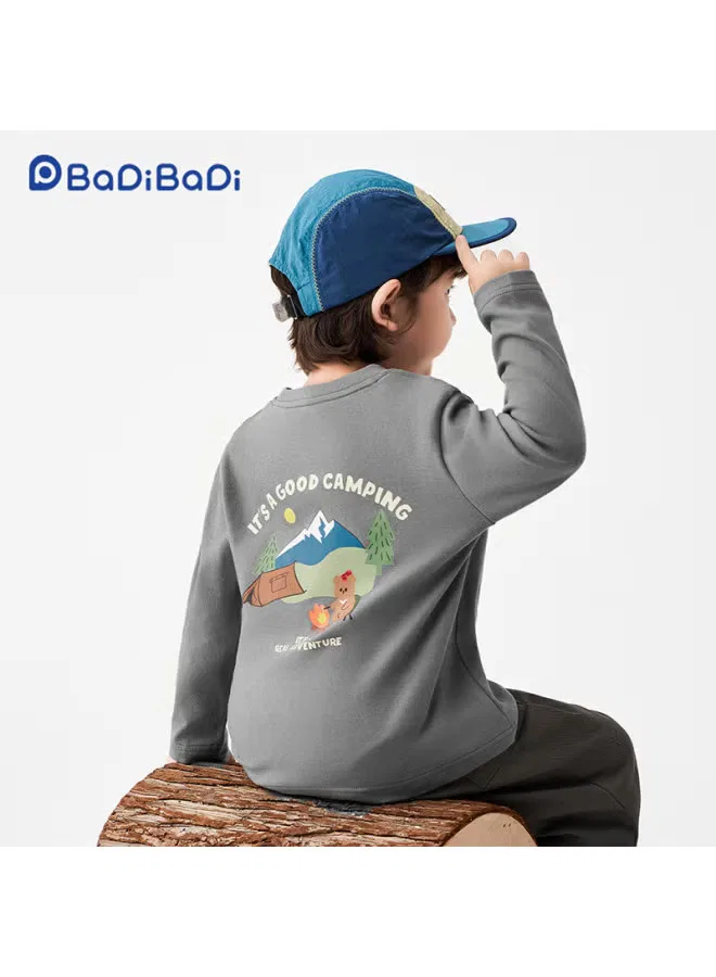 Лонгслив с длинным рукавом из хлопка с принтом Happy Letters + Camping Bear Badibadi, желтый — фото 2