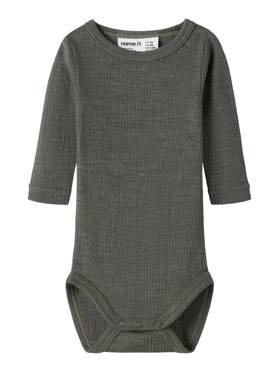 Боди с длинным рукавом шерстяное NBNWAX WOOL RIB LS BODY Name It, зеленый