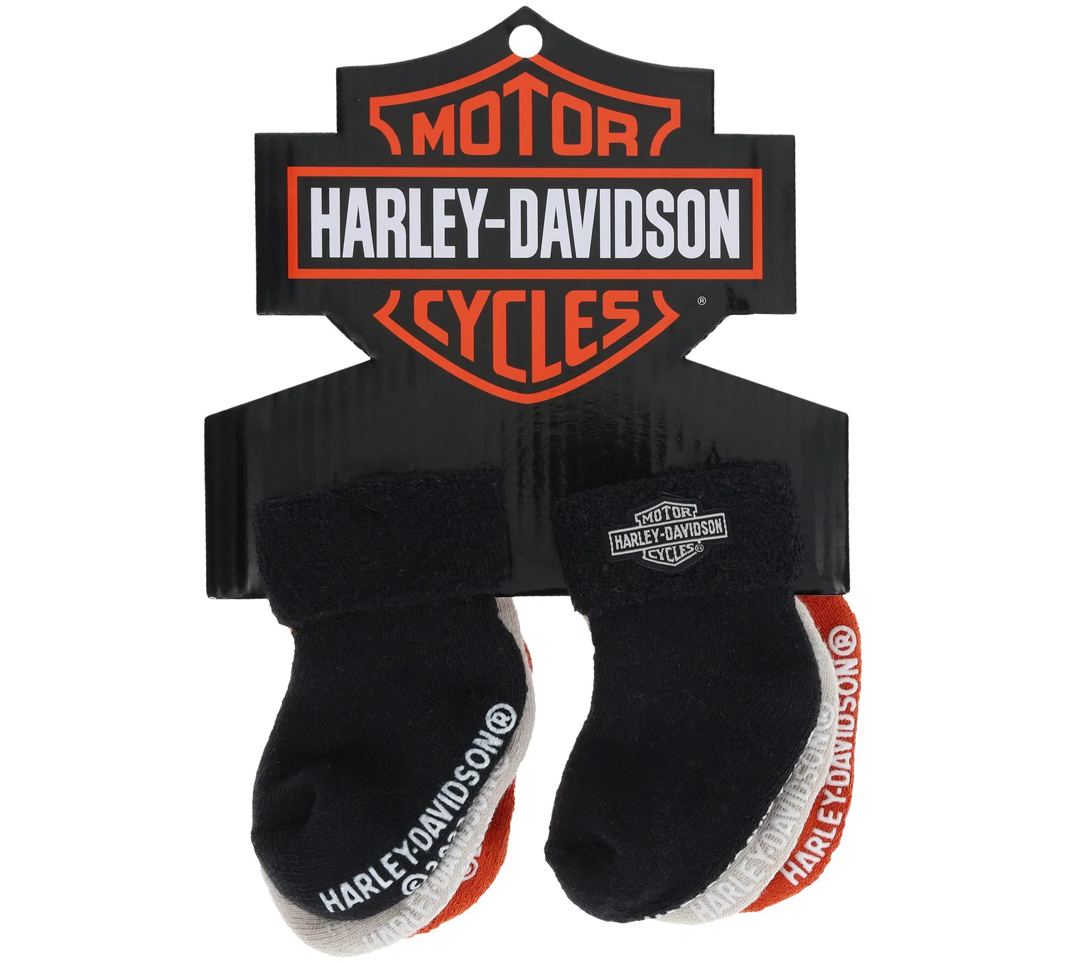 Детские носки-комплект 3 пары с принтом логотипа Harley Davidson, Black/Vintage Orange/Cream