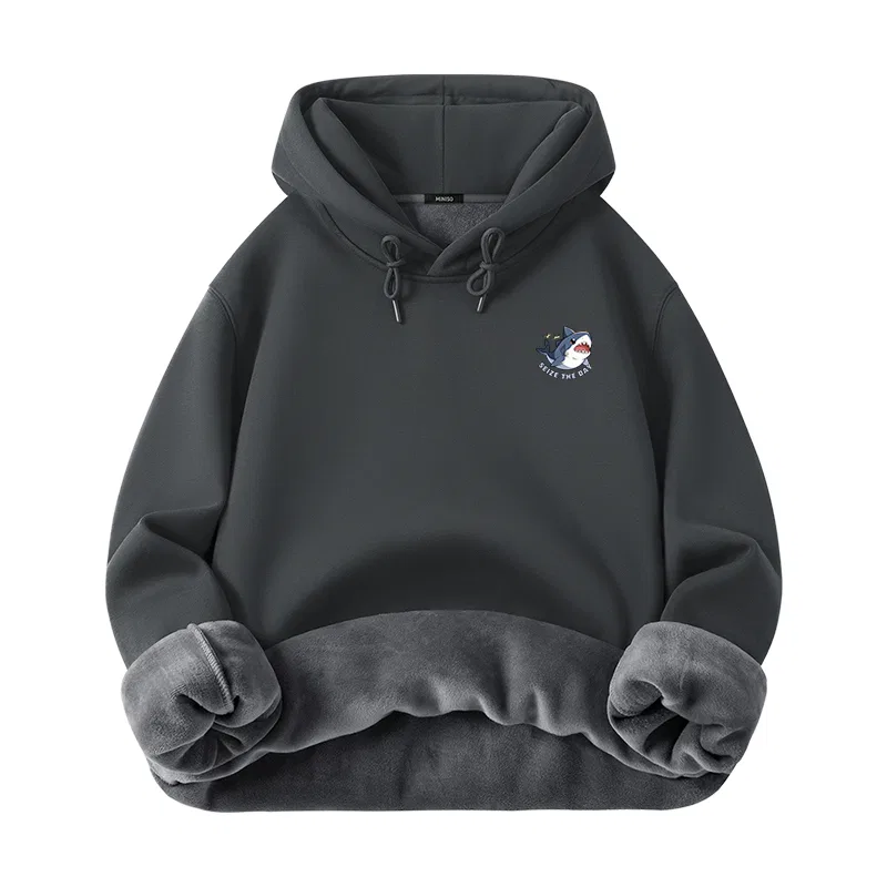 Детский худи с капюшоном средней плотности MINISO, Dark Gray (With Happy Shark Chest Logo)