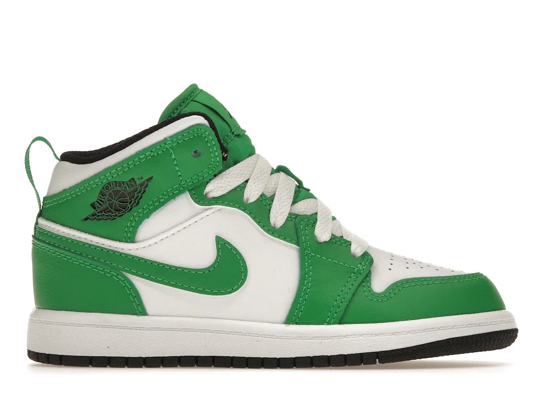 Детские кроссовки с контрастными накладками Jordan 1 Mid, Lucky Green/Black/White