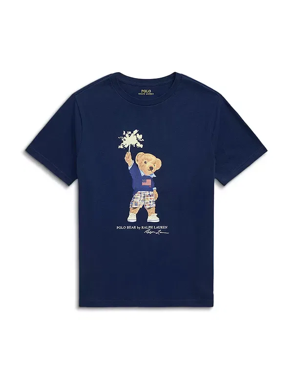 Детская футболка с принтом Polo Bear Cotton Jersey Tee Ralph Lauren, темно-синий