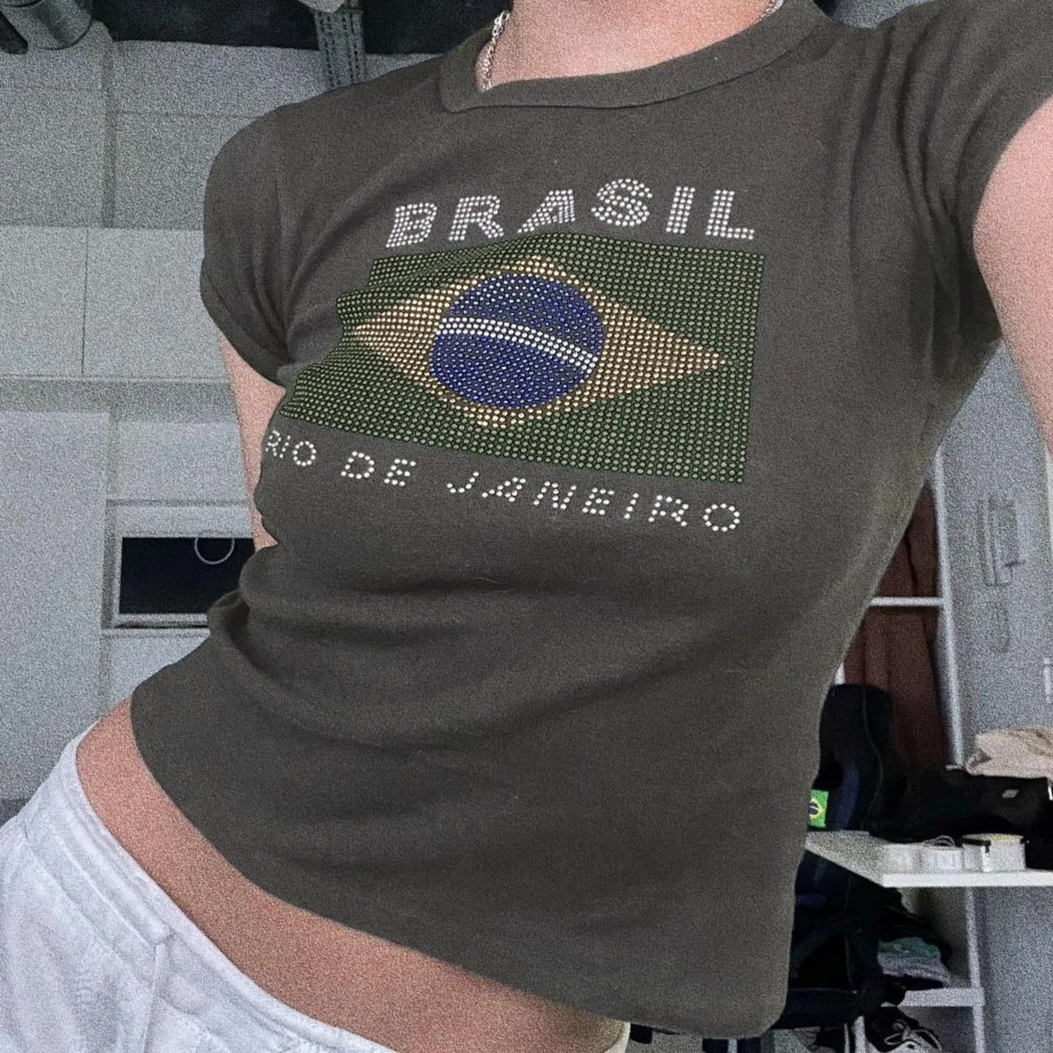 Женская футболка с принтом Brazil Crop Top T-Shirt, O — фото 2