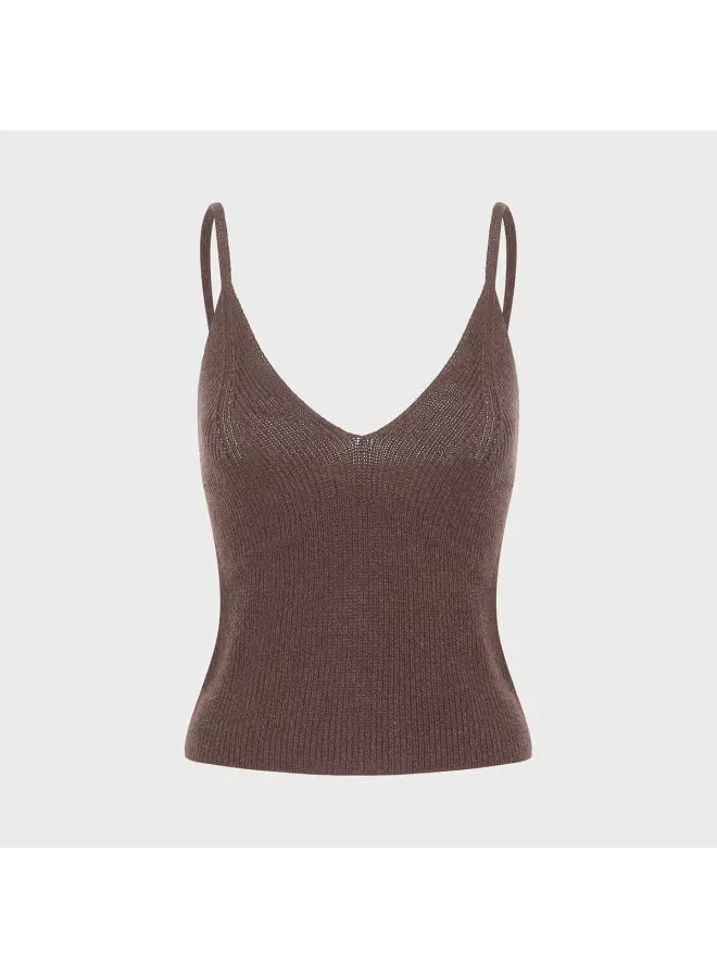 Пуловер с V-образным вырезом вязаный Zara, коричневый — фото 2