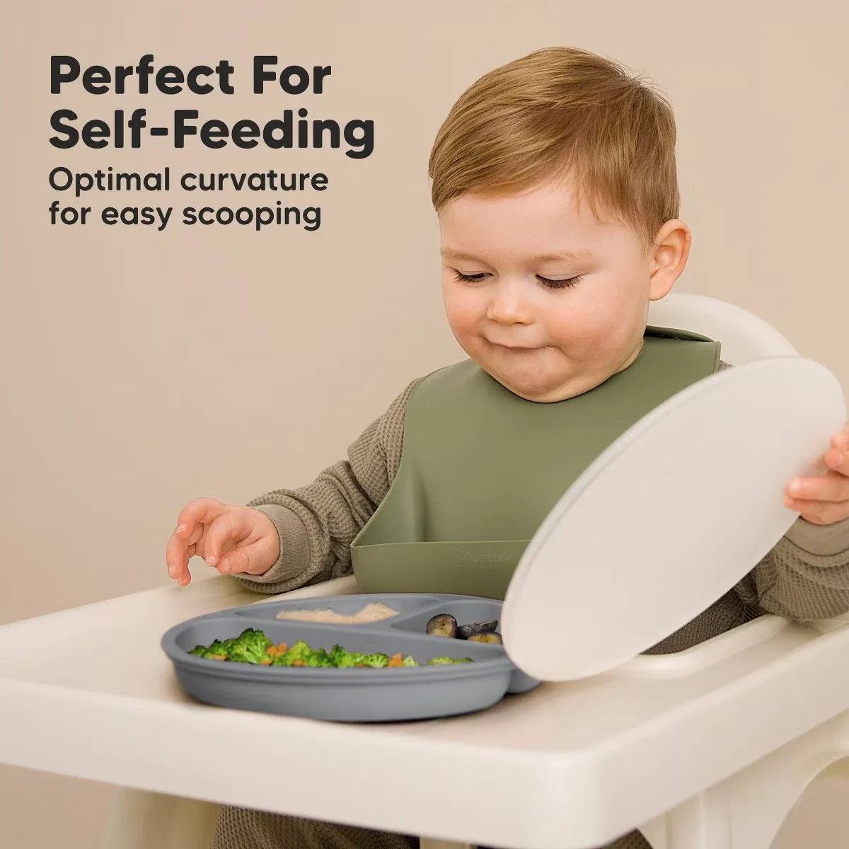 Тарелки детские силиконовые с присосками и крышками, комплект 3 шт, Prep Suction Plates KeaBabies, Slate — фото 4