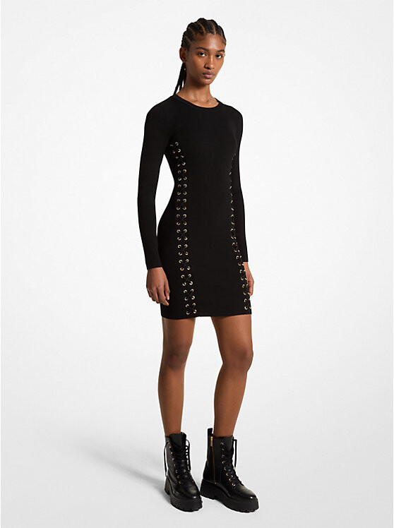 

Платье Michael Kors Ribbed Stretch Knit Lace-Up, черный