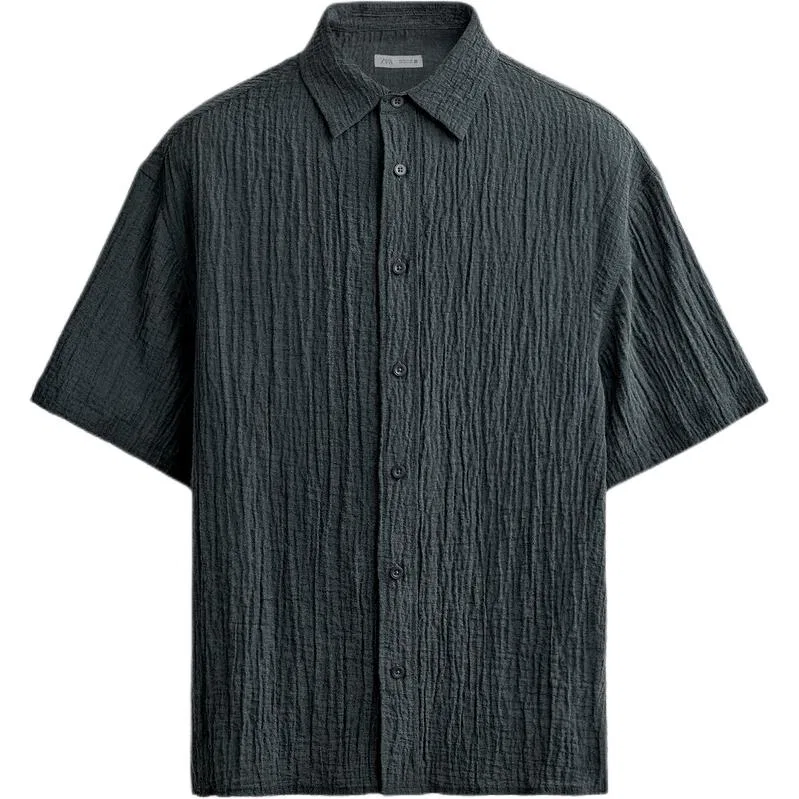 Мужская рубашка с лацканами, прямой крой, модерат, Blue, ZARA