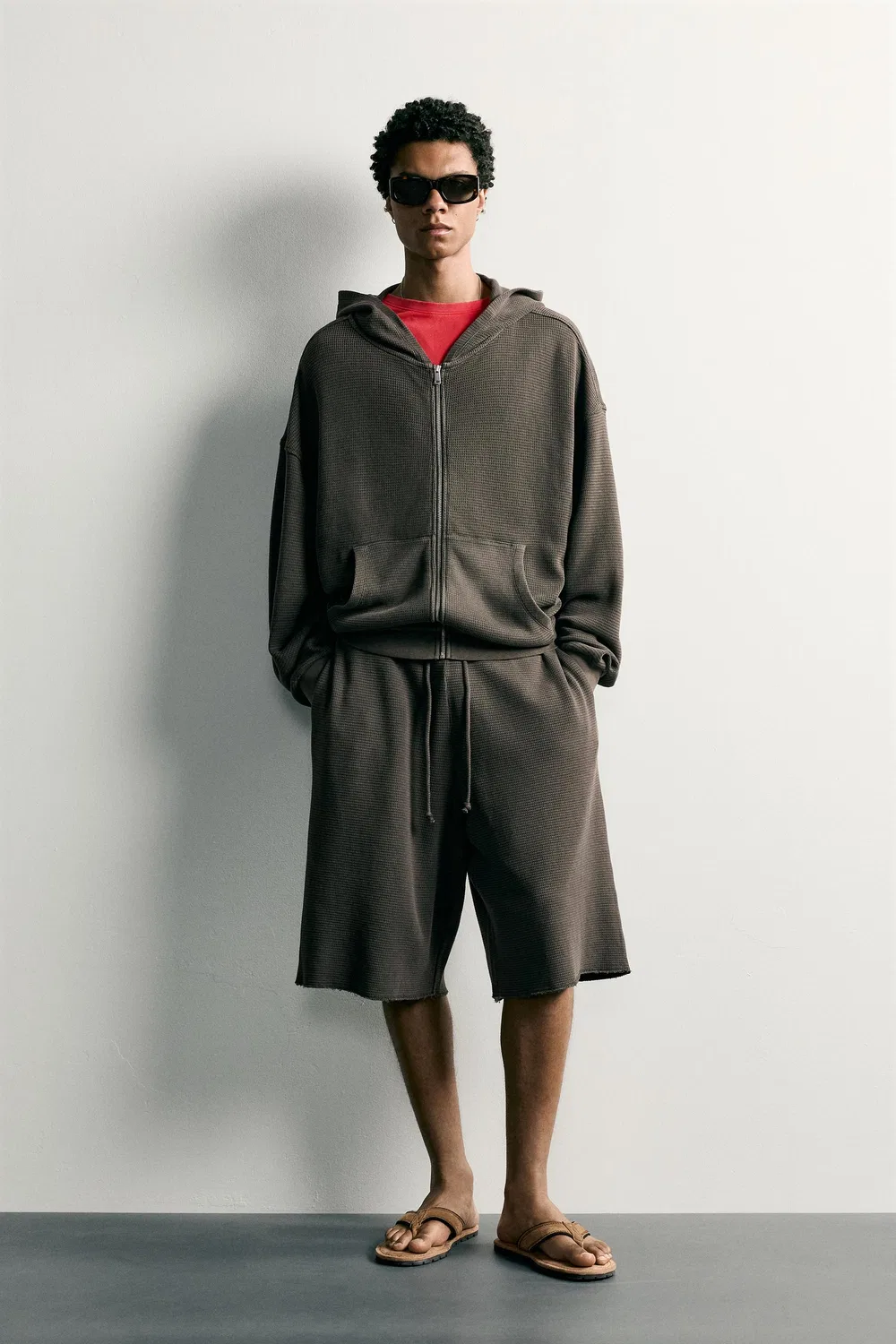 Худи из вафельной вязки, спортивный костюм. ZARA, Grey