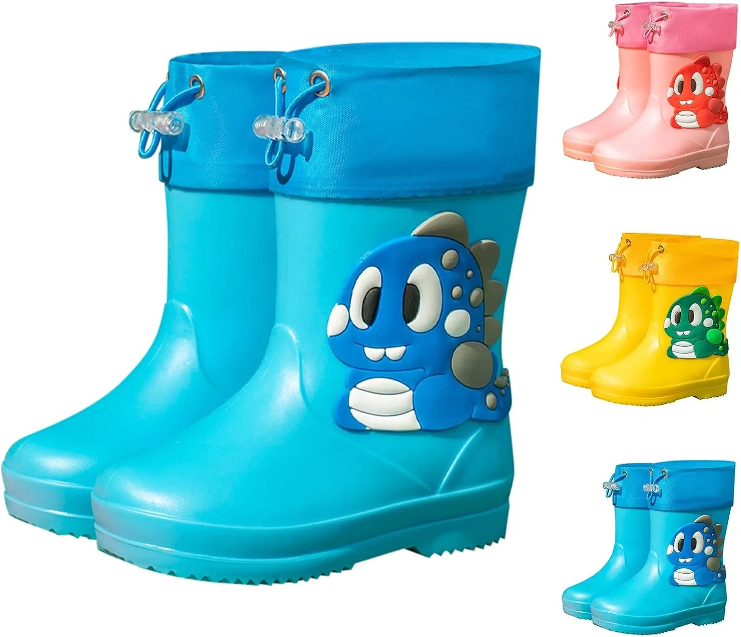 Детские сапоги резиновые с принтом динозавра Rain Boots, Sky Blue — фото 4