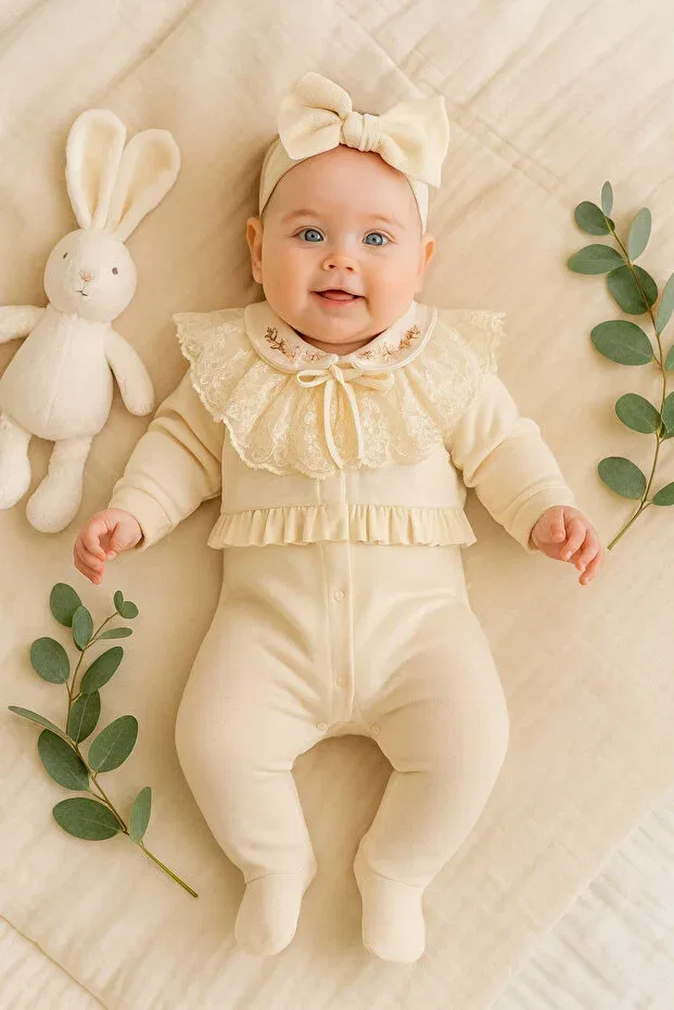 Детский комбинезон для девочек кружевной Ozz Baby, Cream