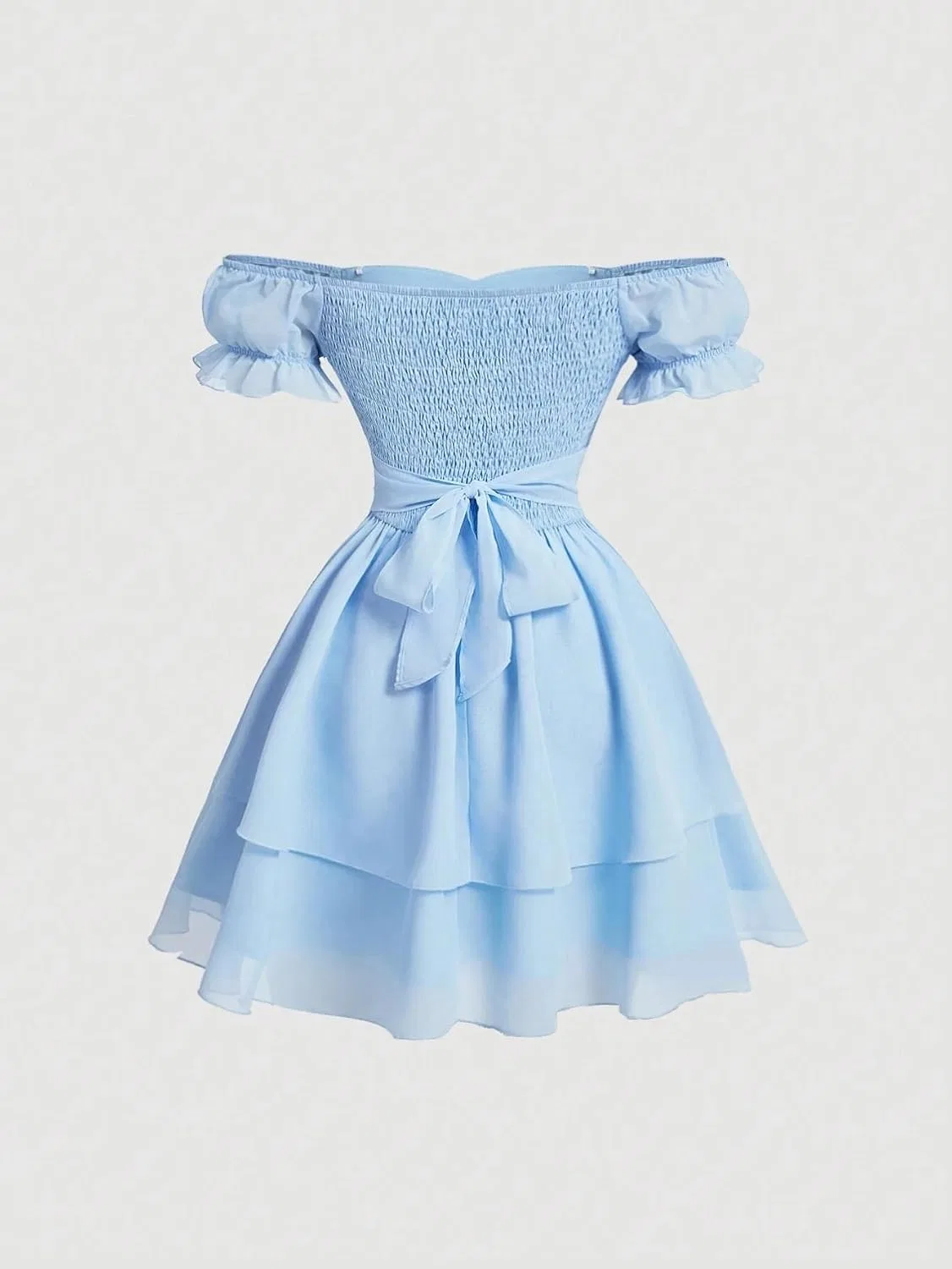 Женское повседневное платье A-силуэта с пышными рукавами, Blue — фото 2