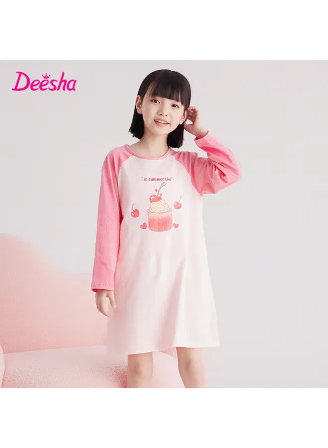 Платье-ночная сорочка с длинным рукавом для девочки Deesha, светло-розовый — фото 4