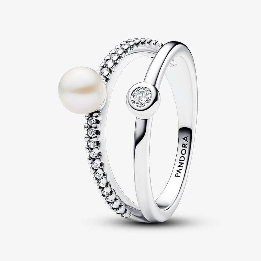 

Кольцо Pandora Timeless Treated Freshwater Cultured Pearl & Pave Double Band, серебро