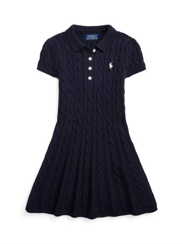Детское платье-поло из хлопка с рельефной вязкой Ralph Lauren, Navy/Cream — фото 4