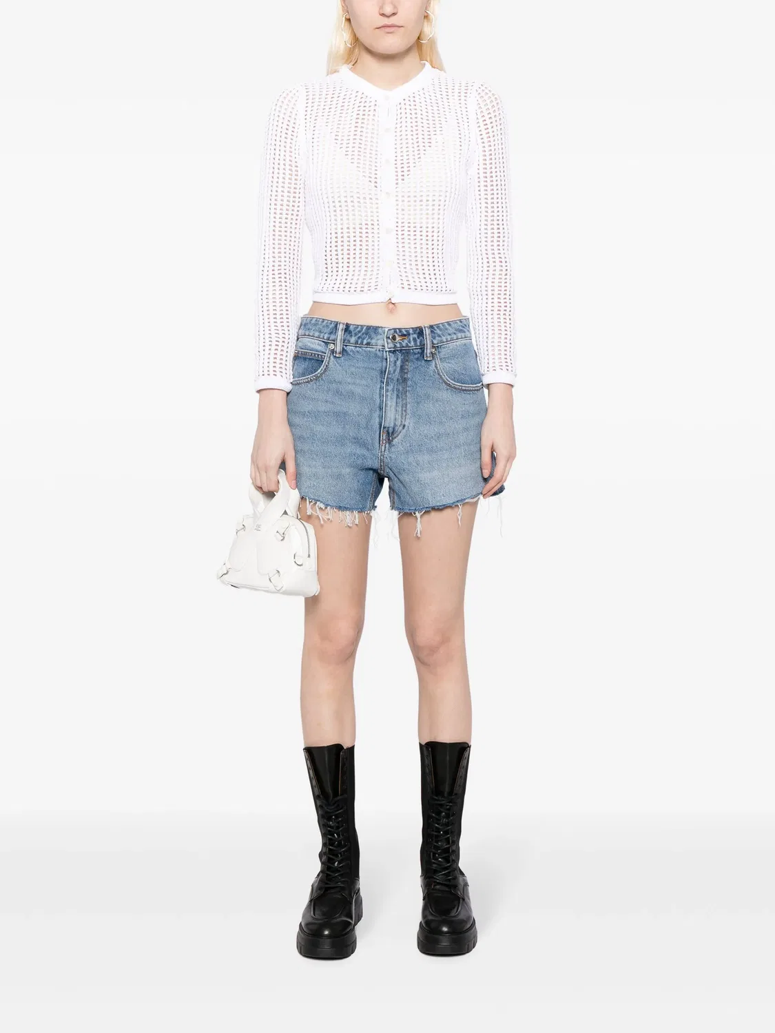 Джинсовые шорты с тиснением логотипа Alexander Wang, синий — фото 4