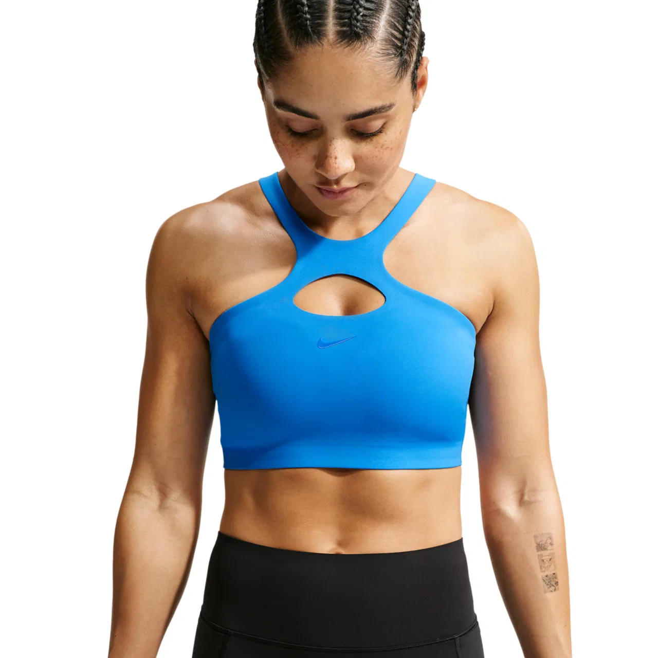 Женский спортивный бюстгальтер Universal Mid Support Nike, цвет Blue Spark/Lt Photo Blue/Blue Spark