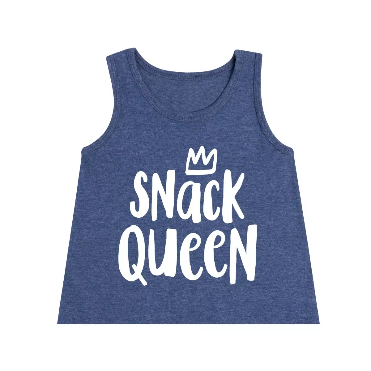 Детское платье-трапеция без рукавов с принтом Snack Queen Instant Message, Heather Navy — фото 2