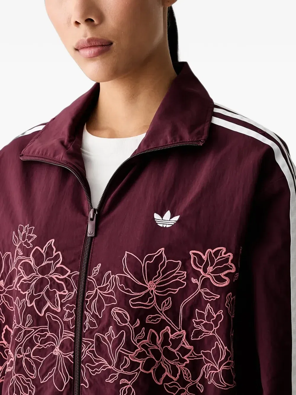 Толстовка на молнии Floral GFX Firebird с цветочной вышивкой Adidas, коричневый — фото 4