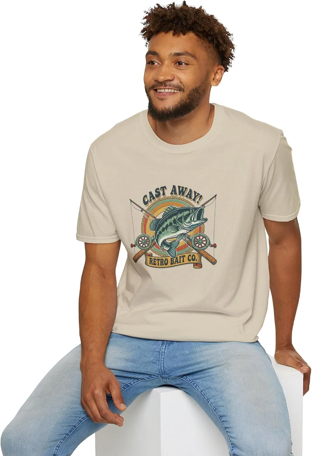Мужская футболка с принтом Cast Away! Retro Bait Co, песочный — фото 2