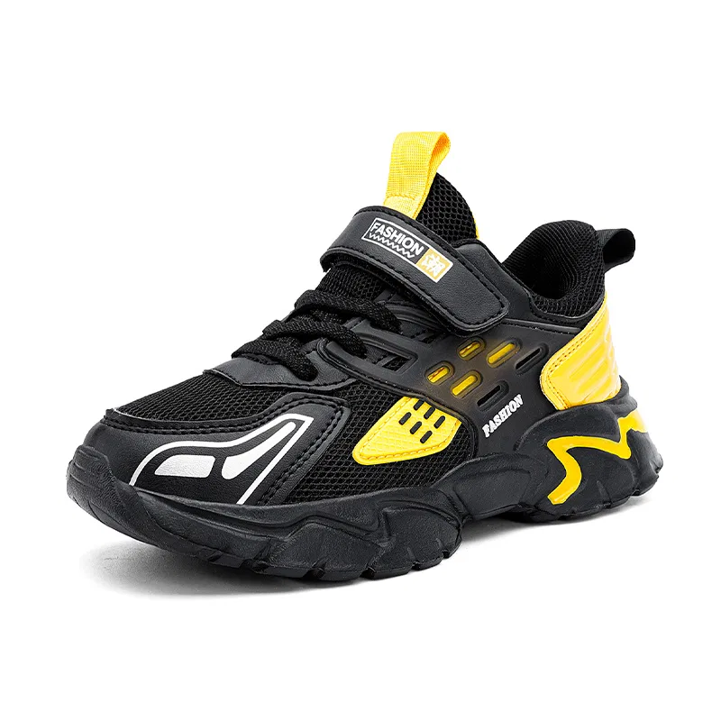 Детские повседневные кроссовки из сетки и экокожи Kids, VENICEW, Black Red — фото 4