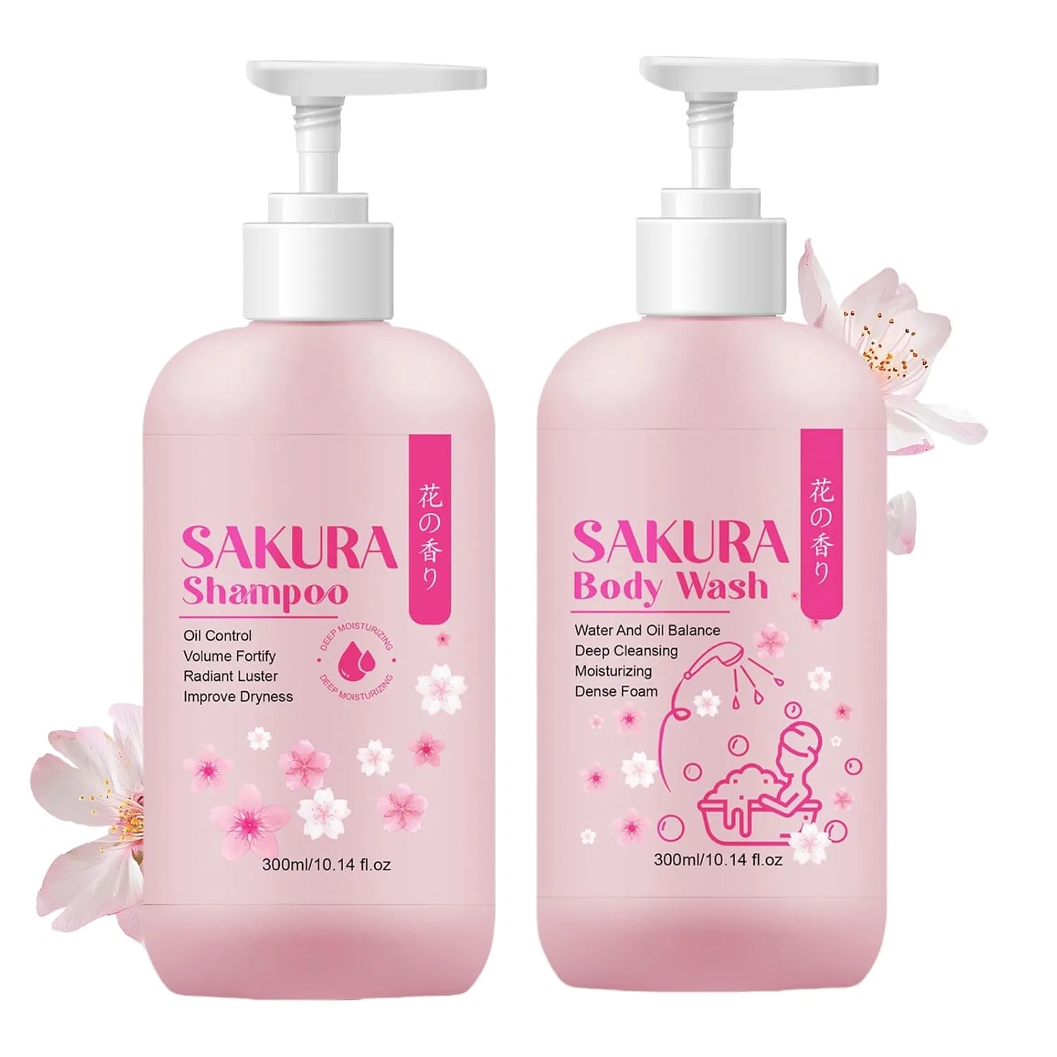 Набор для душа и шампуня, увлажняющий, Soelegant, 2x300ml, Sakura