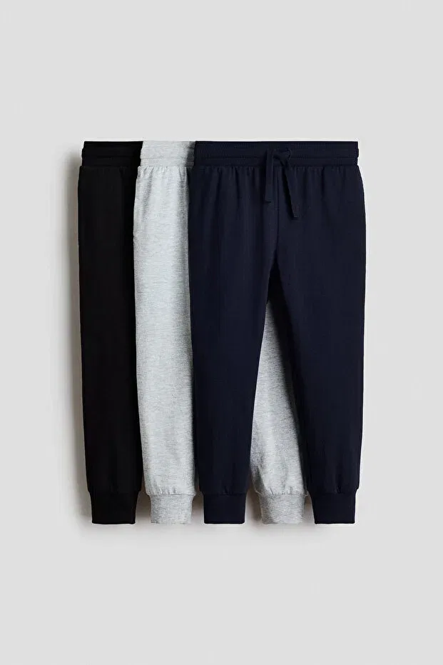 Детские спортивные штаны для мальчиков хлопковые 3 шт H&M, Black/Gray-Speckled/Navy Blue