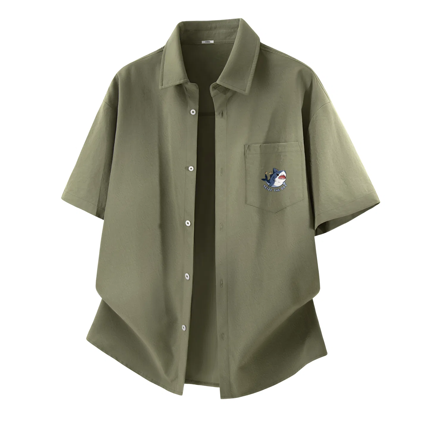 Детская рубашка с принтом B Happy Shark Chest Logo MINISO, Army Green