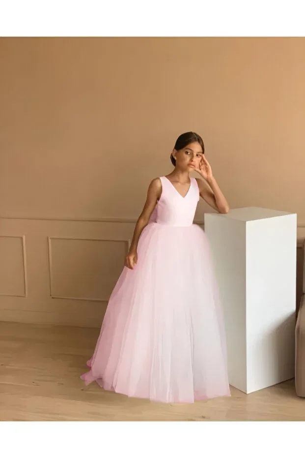 Детское платье для девочек с длинным дизайном Nsmkidslife, Pink — фото 2