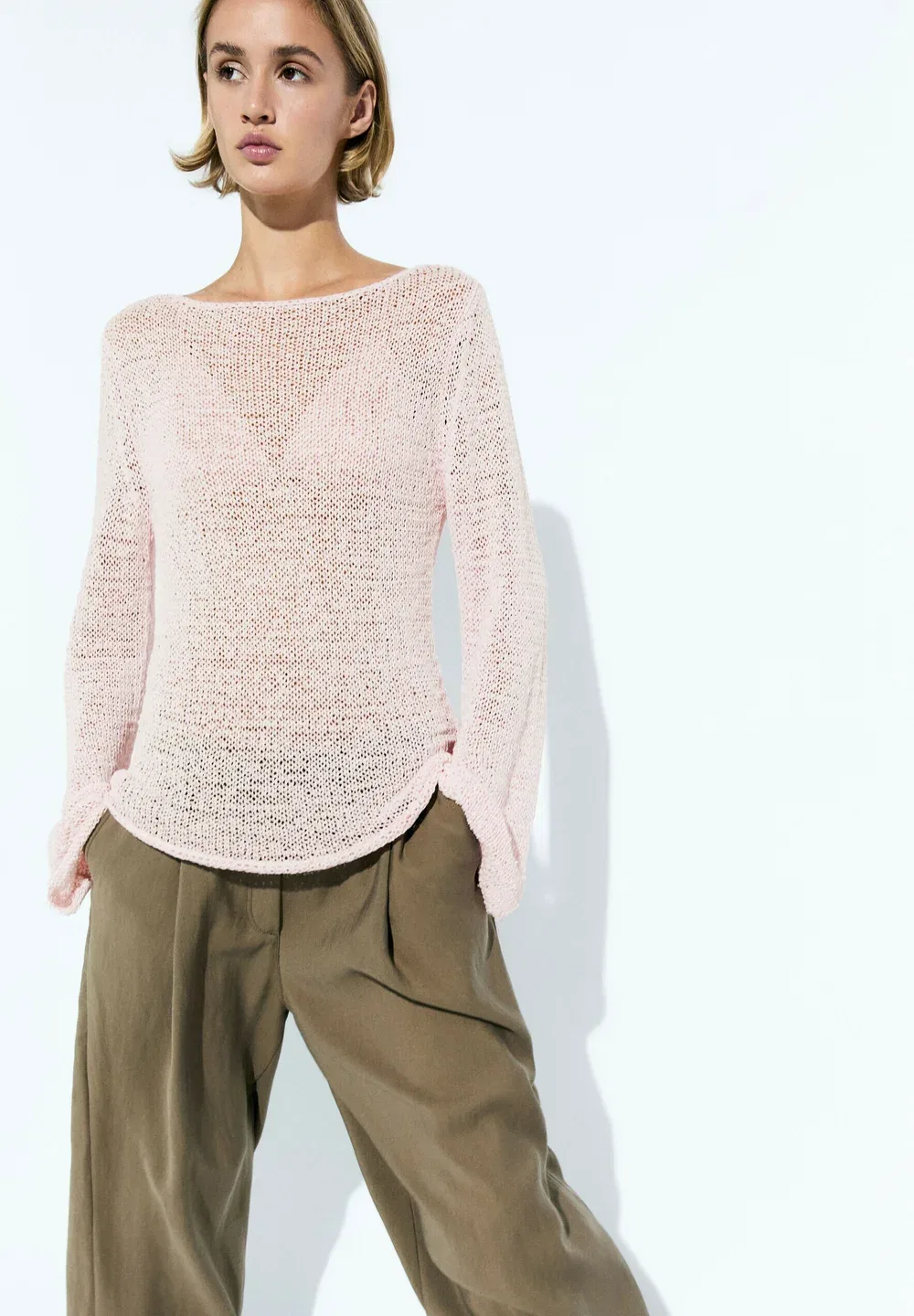 Вязаный свитер с вырезом-лодочкой Massimo Dutti, Pink