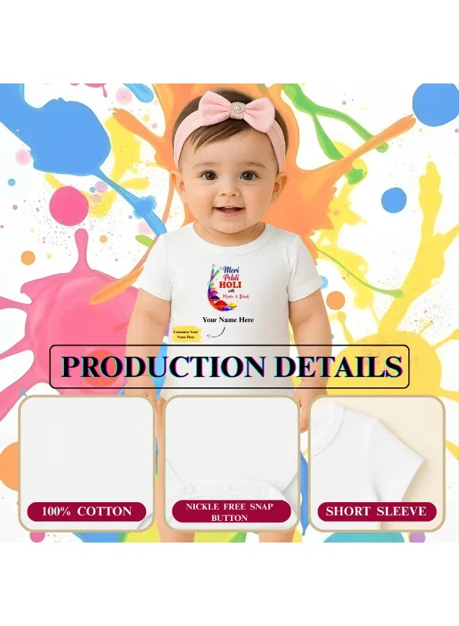 Боди-комбинезон с коротким рукавом для праздника, модель My 1st Holi, Printshop4Me, белый — фото 3