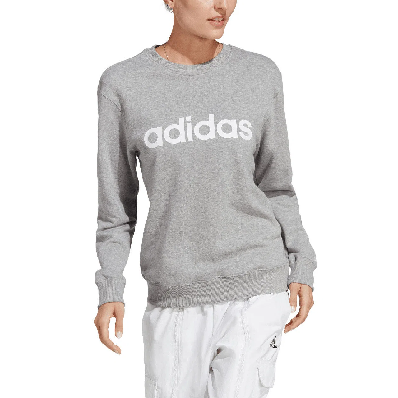 Женский свитшот из французского футера Adidas Essentials Linear Molton, Grau Weiss — фото 4