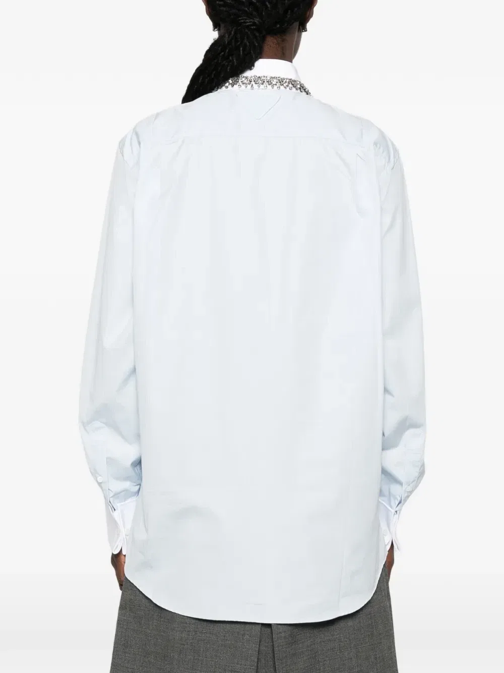 Рубашка из поплина с кристаллами Prada, синий — фото 4