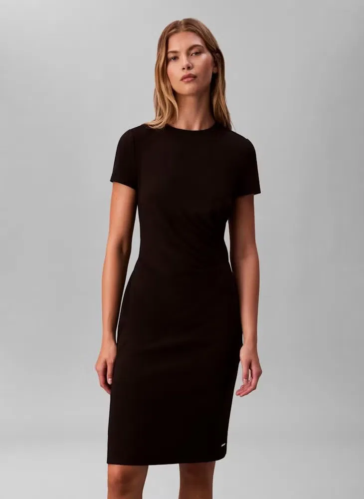 Платье миди с коротким рукавом и драпировкой Calvin Klein, черное
