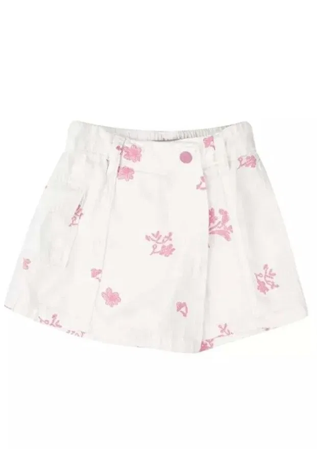 Детская юбка-шорты с принтом Embroidery detailed baby girl elastic waist shorts skirt Escabel, White Pink — фото 3