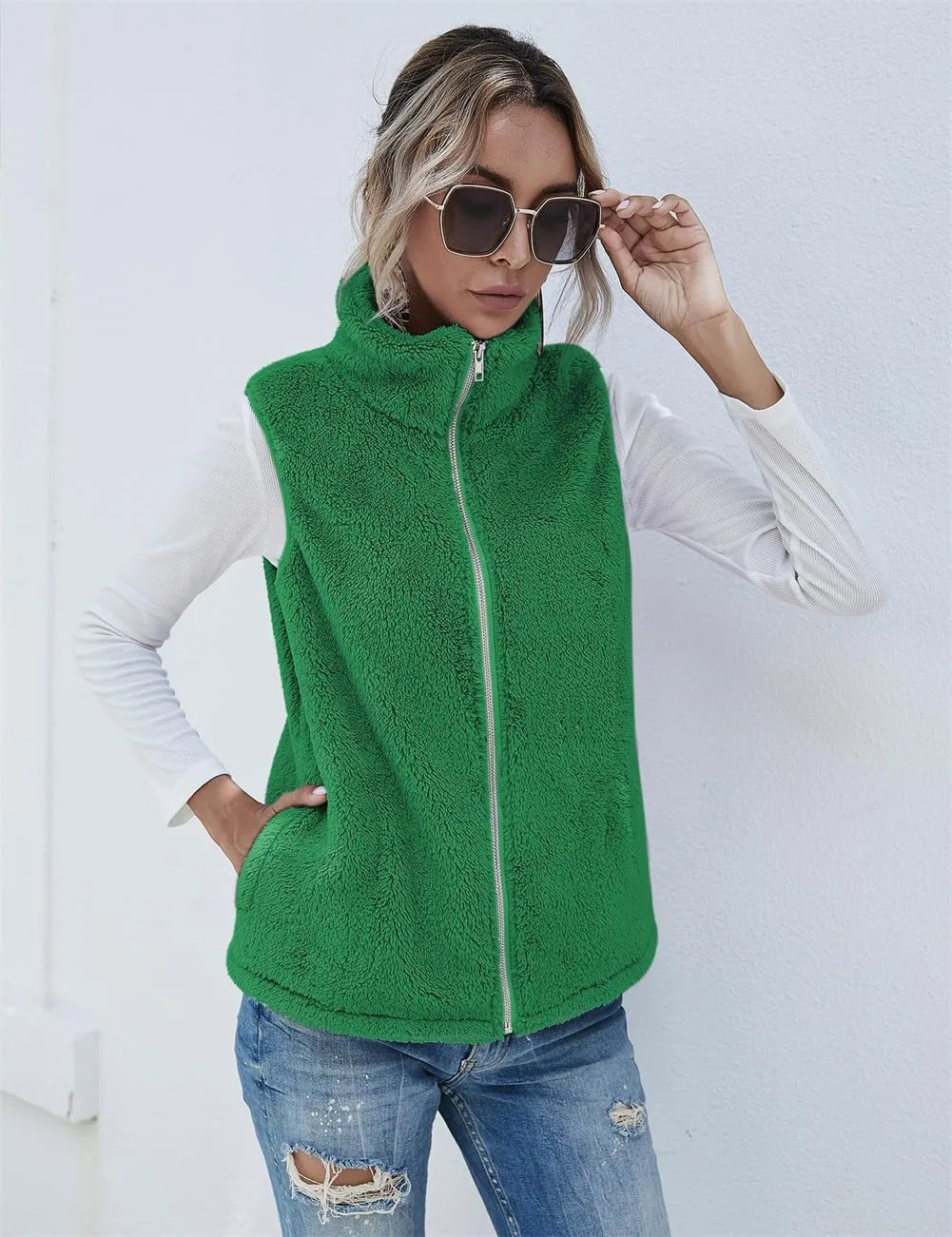 Женский безрукавный кардиган из флиса, Verde — фото 3