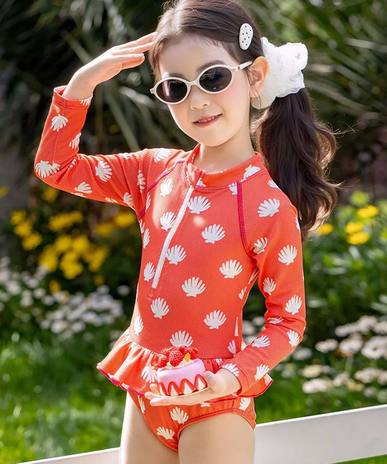 Детский комплект для девочек с длинным рукавом с пеплум-рюшами TeddyShop, Red