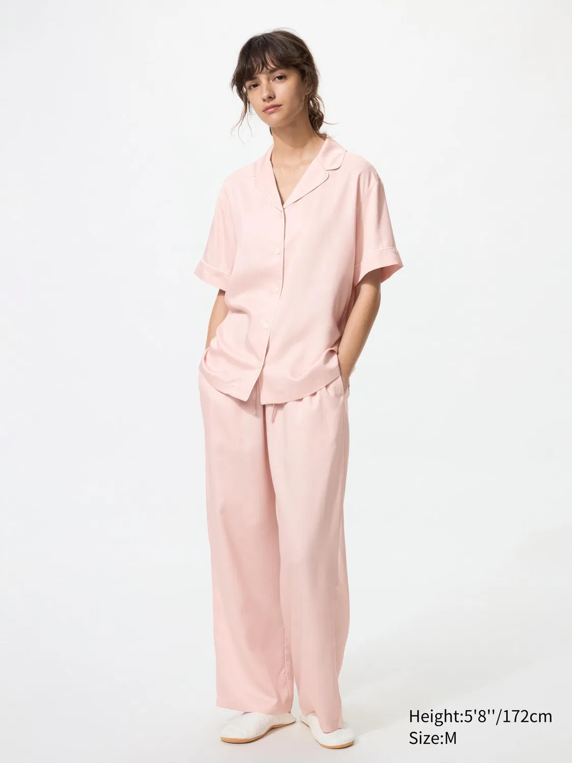Пижама Uniqlo, атласная, с коротким рукавом, розовый — фото 2