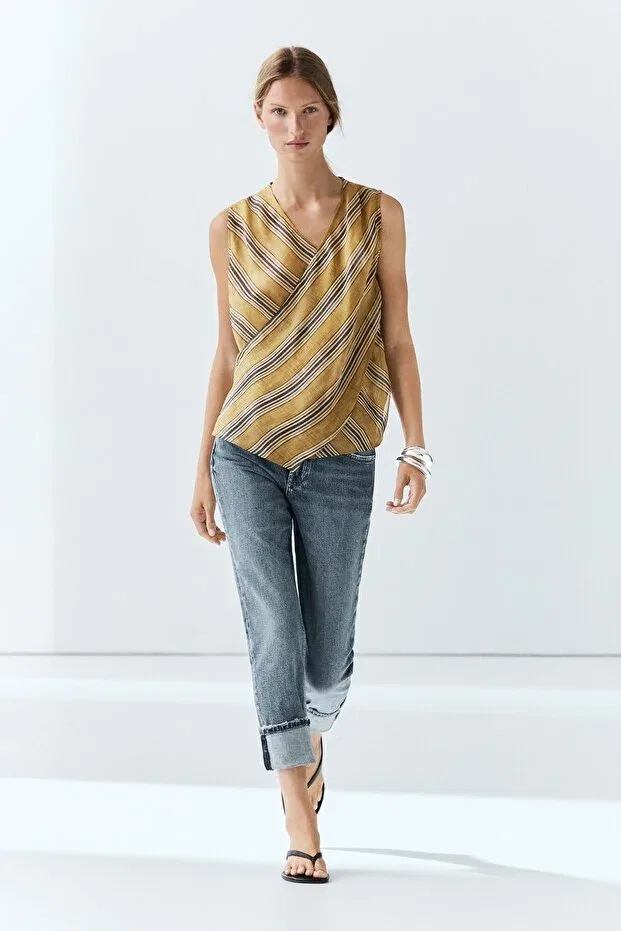 Женская блуза с запахом с принтом Massimo Dutti, Pale Yellow