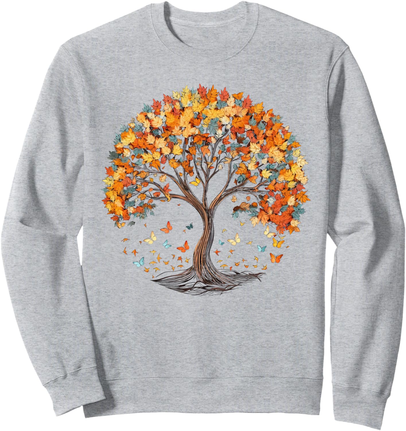 

Осенняя толстовка с изображением осенних листьев, дерева и бабочки Autumn Design With Butterflies And Trees, серый
