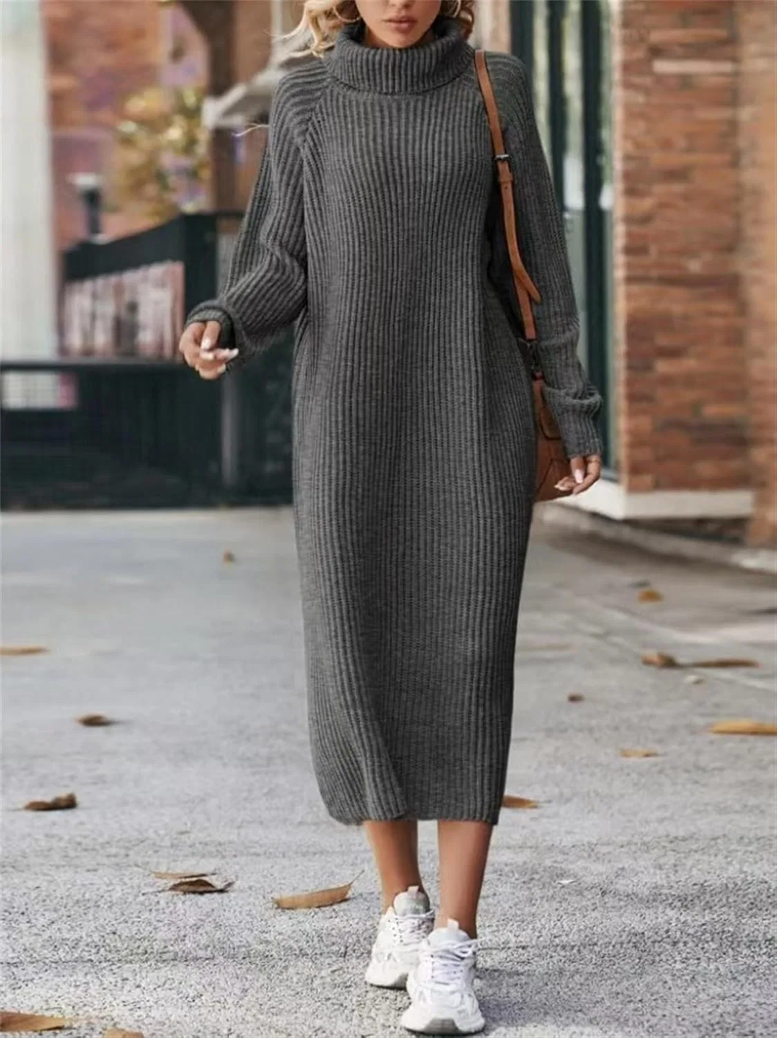 Женское платье-свитер миди с водолазкой Ribbed Knit, Green — фото 4