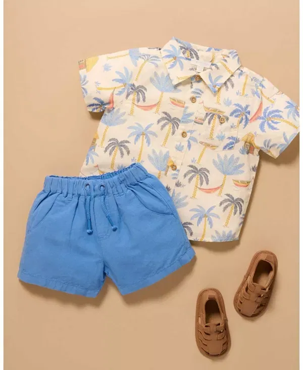 Детская рубашка для мальчиков с принтом Palm Tree Linen Blend Shirt Purebaby, Palm Tree Print — фото 2