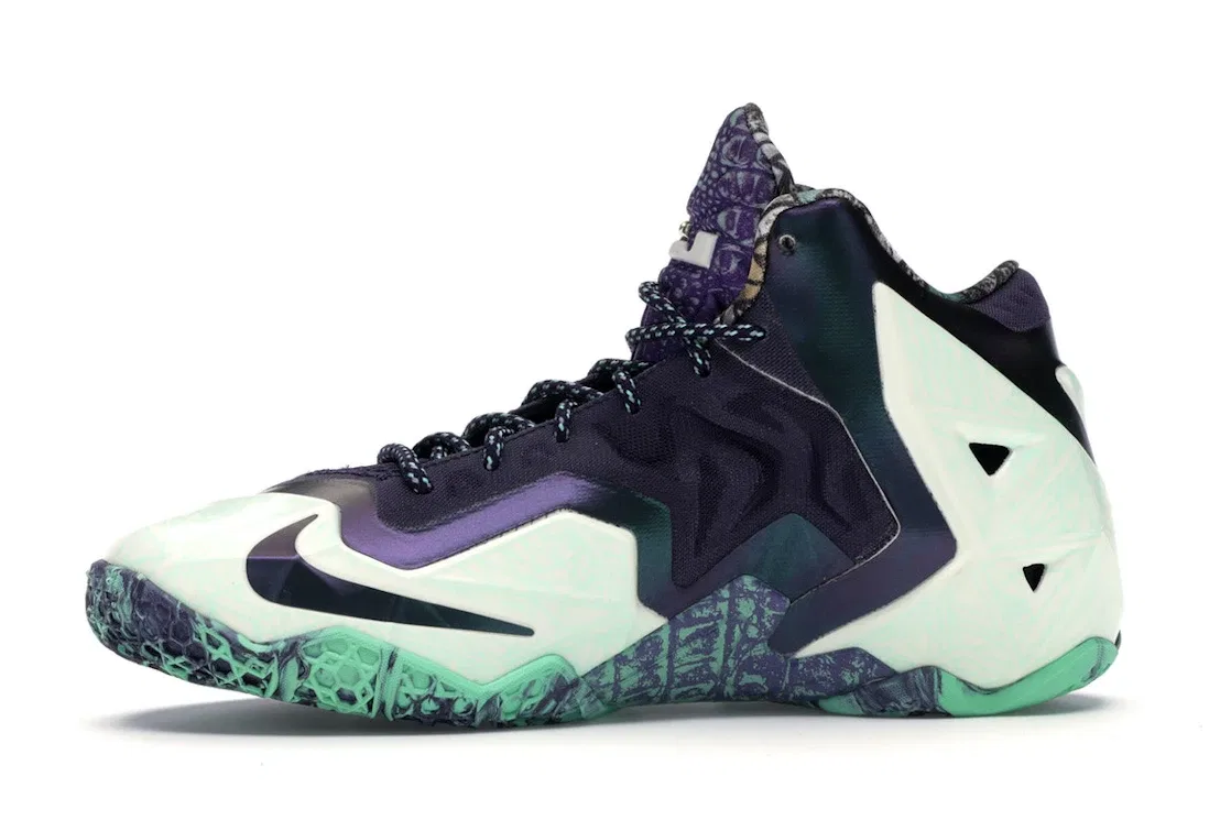 Детские кроссовки для мальчиков с высокой посадкой Nike LeBron 11, Cashmere/Green Glow-Purple Dynasty — фото 3