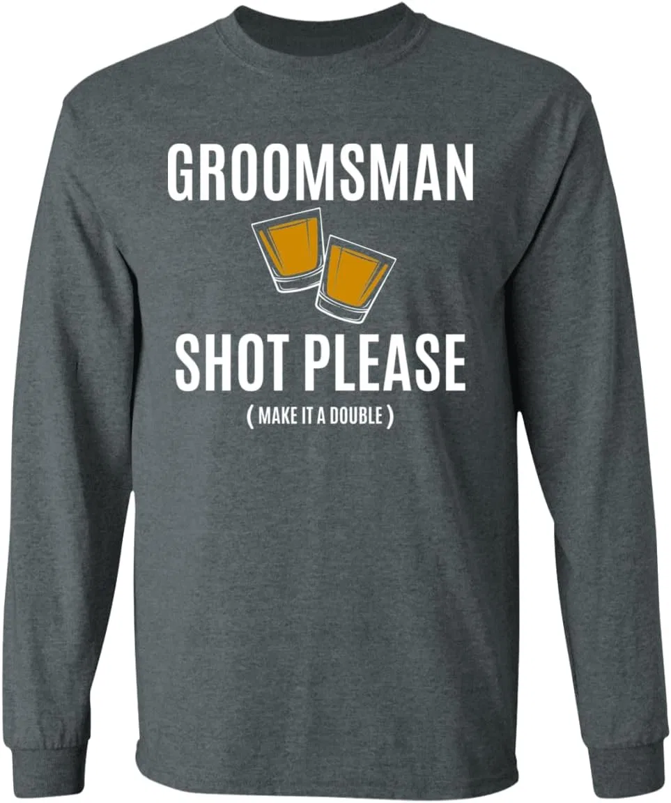 Мужская футболка с длинным рукавом с принтом Groomsman Shot, Dark Heather