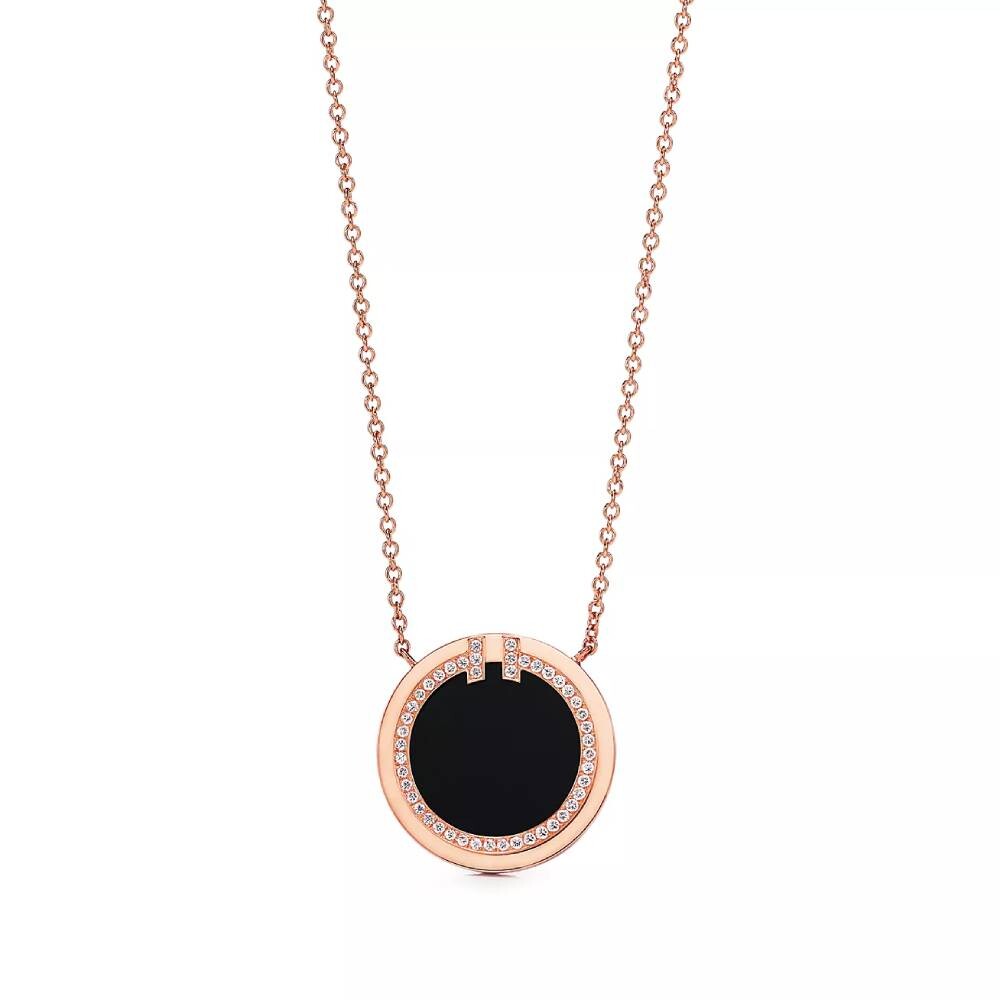 

Кулон с цепочкой Tiffany & Co. Diamond And Black Onyx Circle, розовое золото