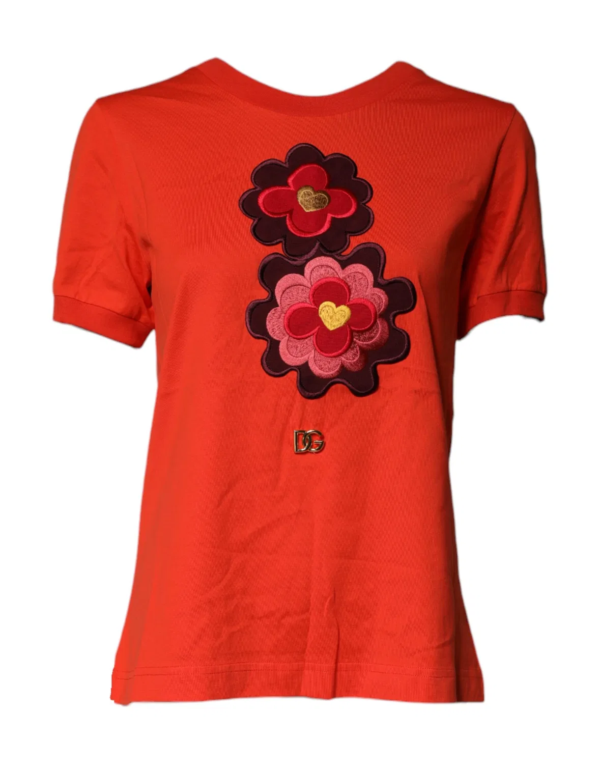 Женская футболка с коротким рукавом и цветочной вышивкой Dolce & Gabbana, Red