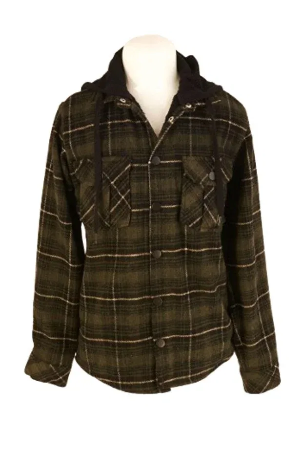 Детская рубашка для мальчиков с капюшоном Happy hooded fur lined boys' shirt Mutlu Kids, Khaki — фото 3