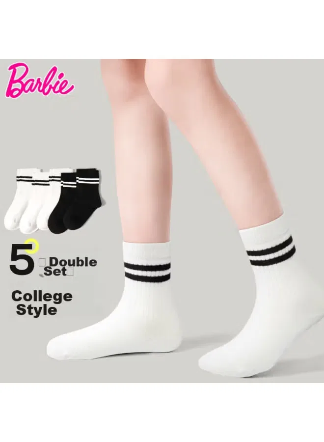 Носки детские хлопковые, комплект 5 пар, Barbie, белый — фото 2